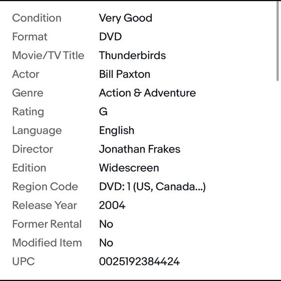 Thunderbirds (DVD, 2004, Widescreen) Brilliant disc - Picture 2 of 2